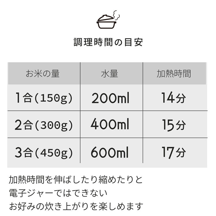 火加減調整いらず厚手ごはん土鍋  ３合炊き